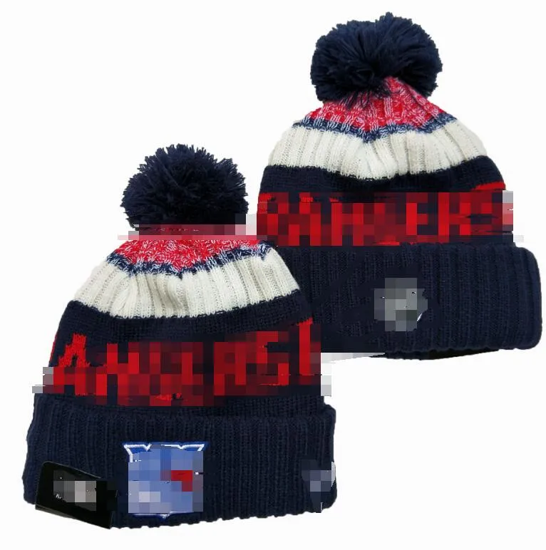 Rangers Bons de boucles laine chaude sport tricot hockey hockey nord-américain équipe rayée de touche USA collège chapeaux de pom aux hommes hommes femmes