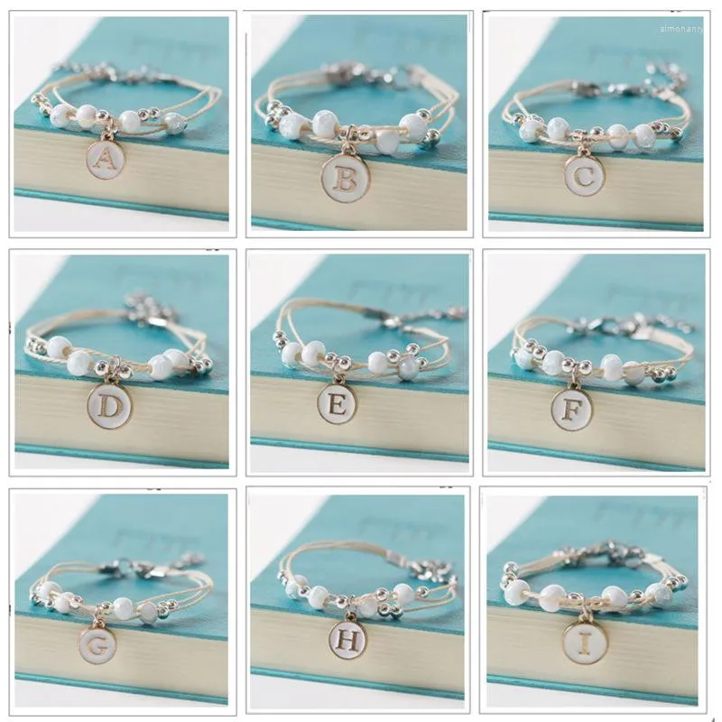 Bracelet de perles élastiques en boule de céramique, à la mode, polyvalent, 26 lettres, initiales de Couple, unisexe, cadeau d'anniversaire, bijoux