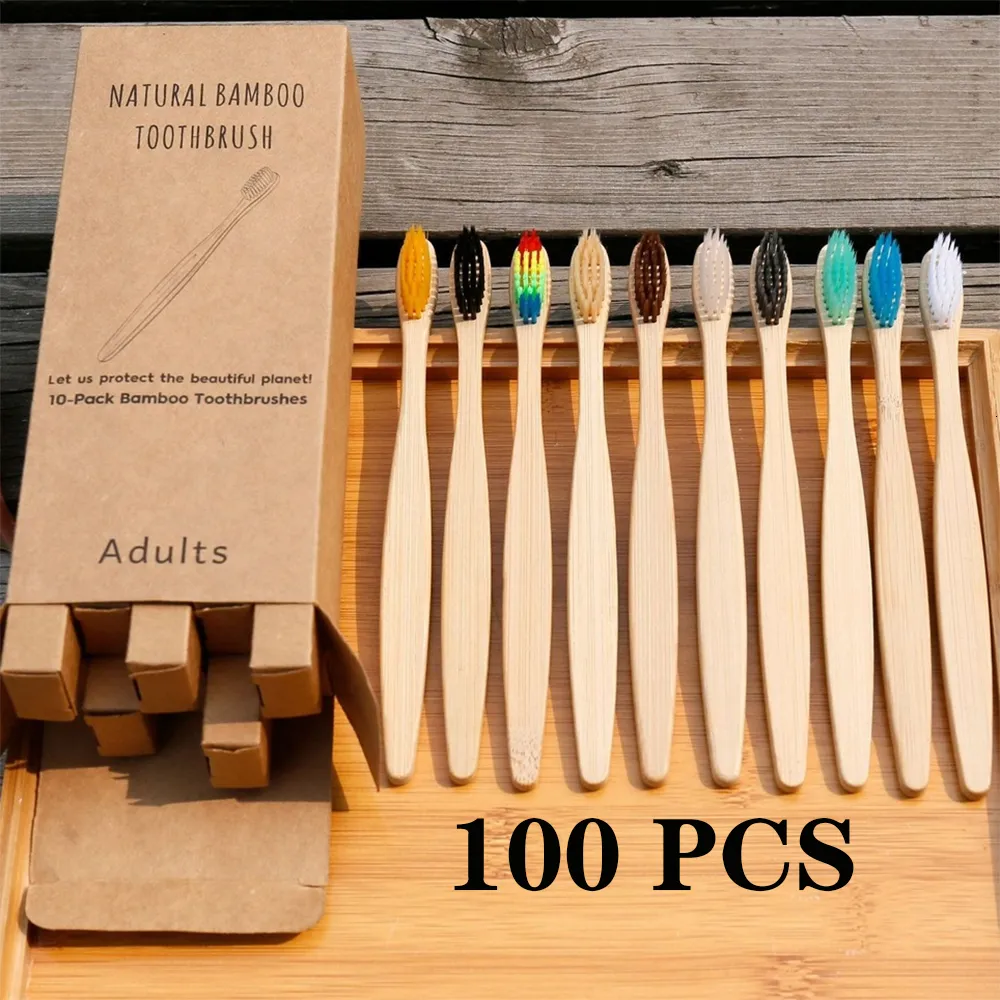 Szczoteczka do zębów 10203050100pcs kolorowy naturalny bambusowy zestaw szczotki zębów miękkie zęby na węgiel drzewny eko szczoteczki do zębów 230915