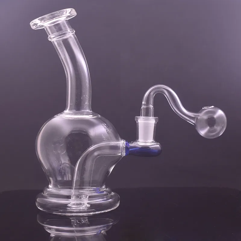 1 unids 7 pulgadas Bong de vaso de vidrio 14 mm Cachimbas femeninas Botella gruesa Dab Rig Tuberías de agua Bongs Reciclador Plataformas medianas Cathcer de ceniza con tubo de quemador de aceite de vidrio macho de 30 mm