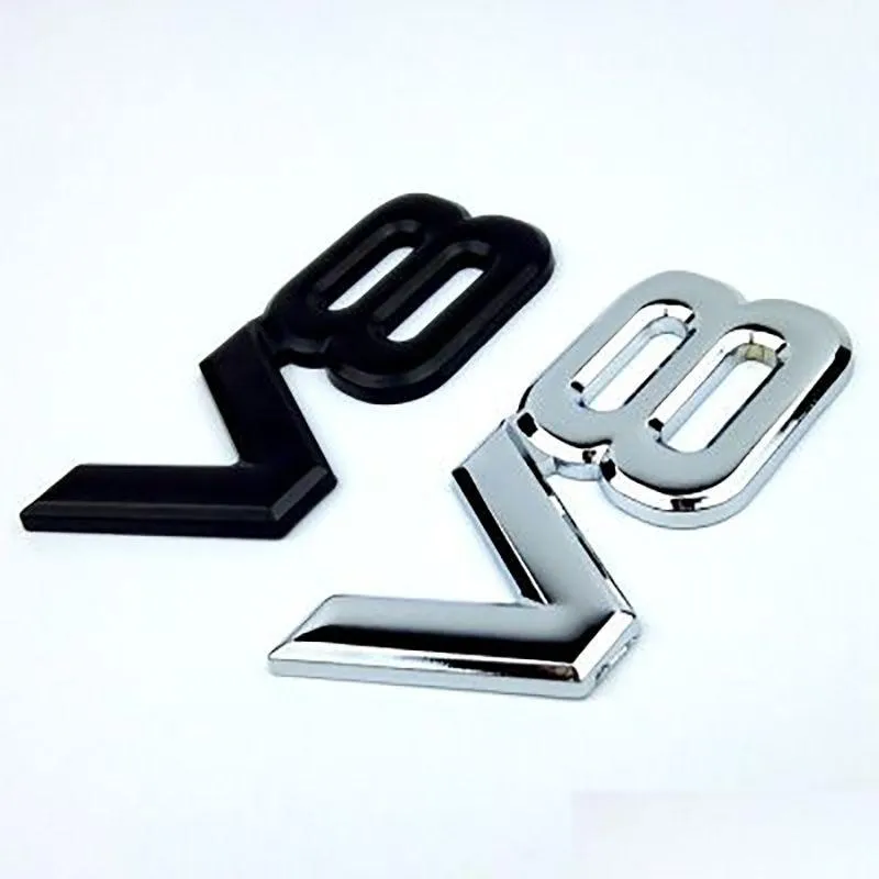Bilklistermärken 3D Metal V8 Sticker Letter Emblem Badge Decal Sier Styling för Drop Delivery Mobiles Motorcyklar Exteriör Tillbehör DHFET