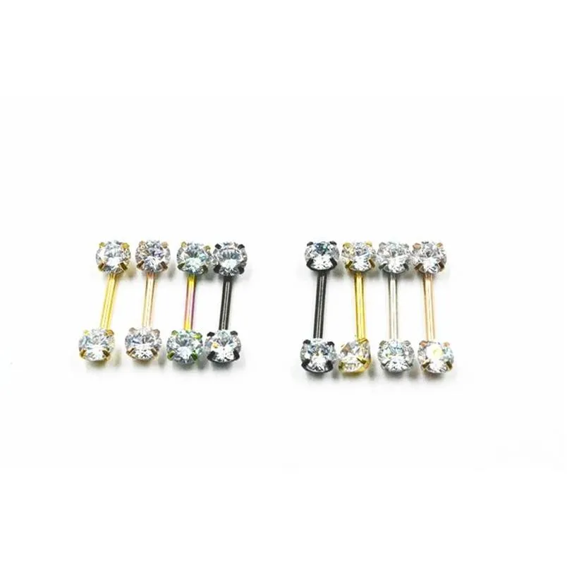 Anneaux de langue 50pcs bijoux de corps piercing CZ gemmes anneau haltères barre de mamelon 14G1.6Mmx16Mmx5Mm mélanger de belles couleurs livraison directe Dhgarden Dhycu