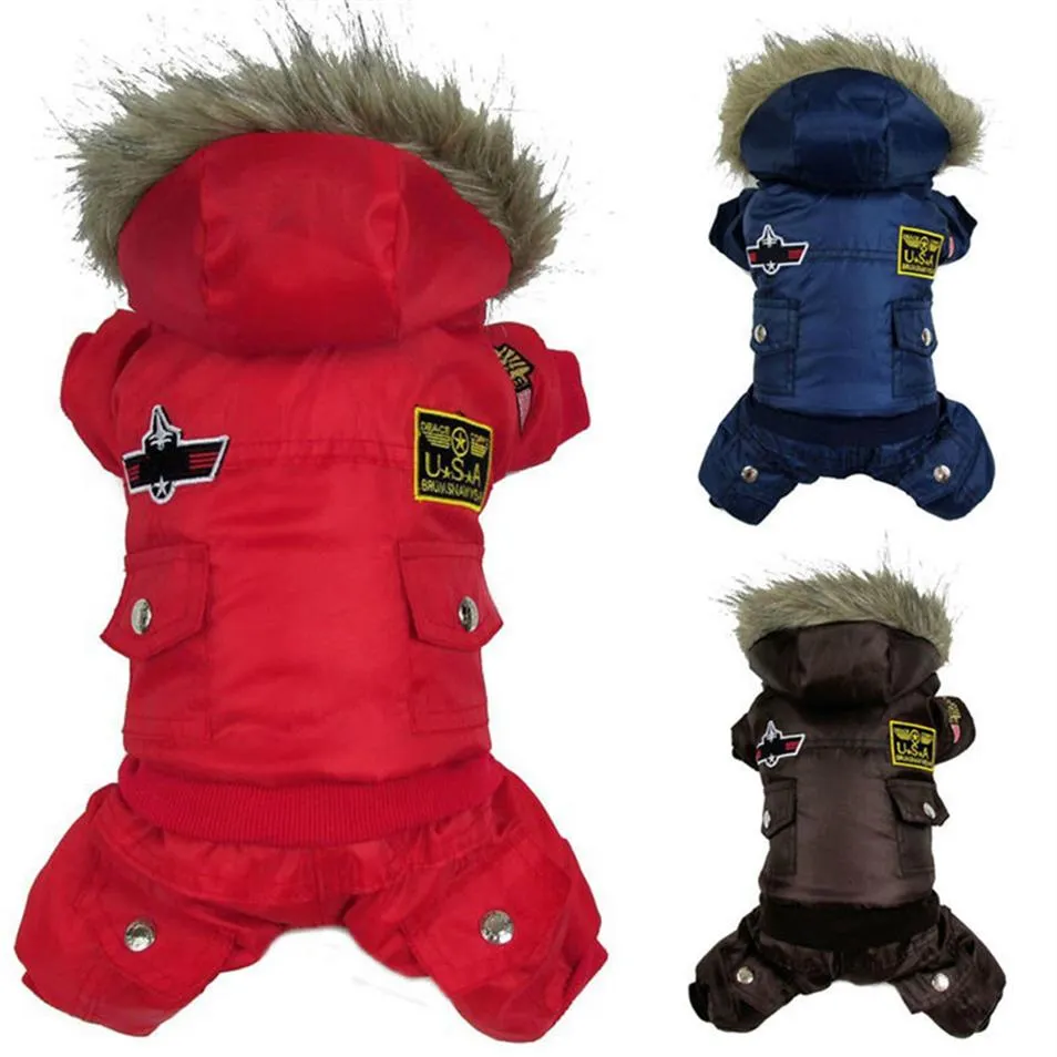 Зимняя куртка для щенков высокого качества, пальто, одежда ВВС США, одежда для домашних животных, кошек, теплый комбинезон, брюки, одежда Y200330278y