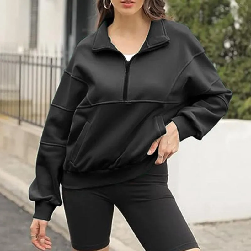 Hoodies femininos em camadas topo de treino para mulheres outono/inverno meio zíper moda jovens meninas blusa casual de negócios