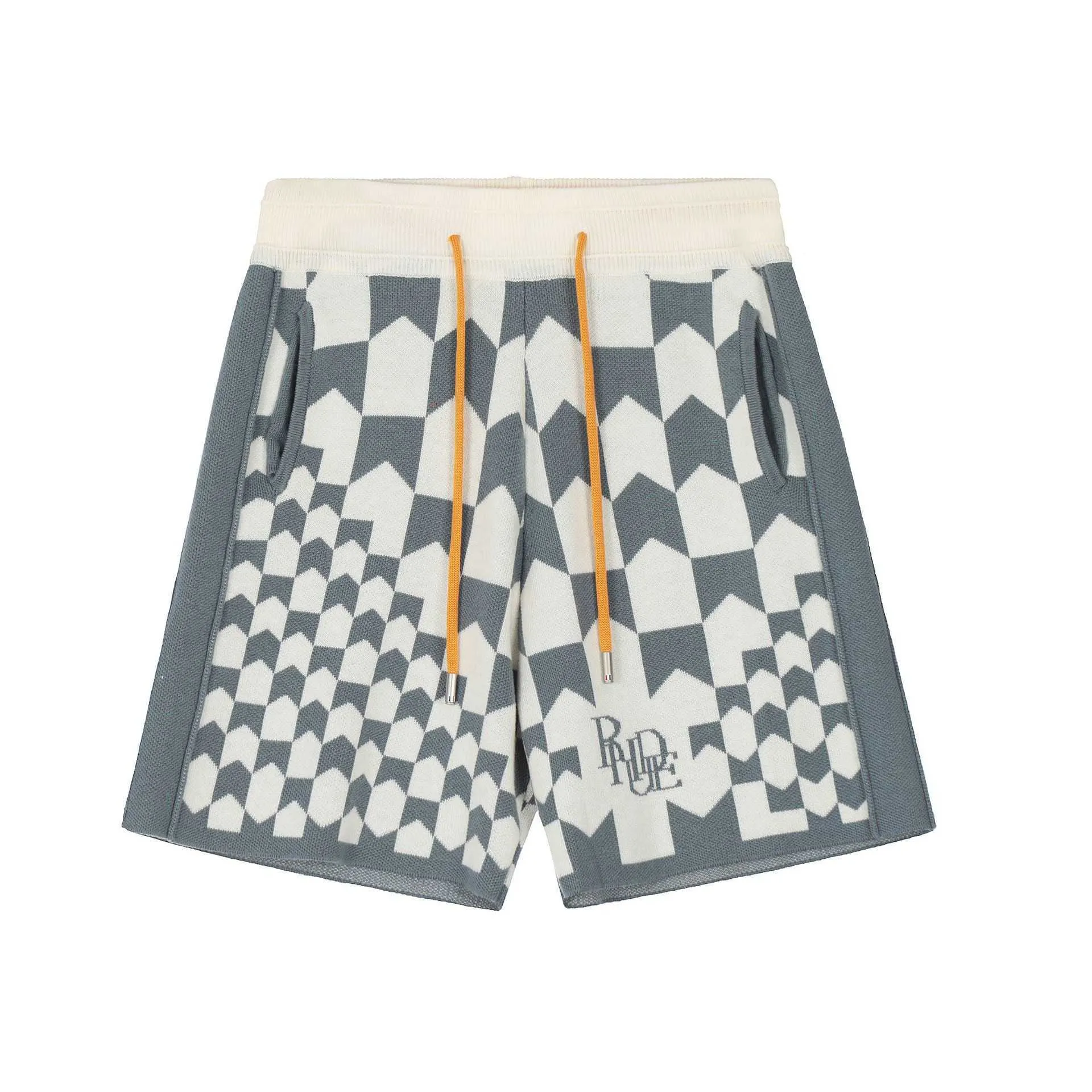 Shorts de rhude Big Sixes Correct Rhude Checkerboard Caswhew Flower American High Street Jacquard en laine tricotée Shorts décontractés décontractés pour hommes 257