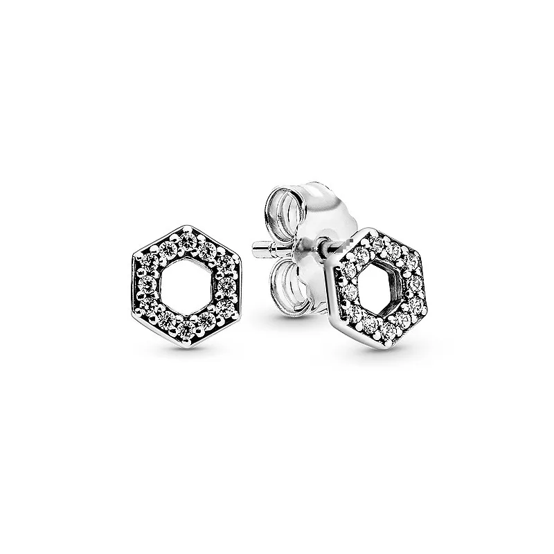 Authentic Sparkling Honeycomb Hexagon Stud Earrings S925 Sterling Silve Fine Jewelry Fits European Style Earrings Designer For Women 298800C01