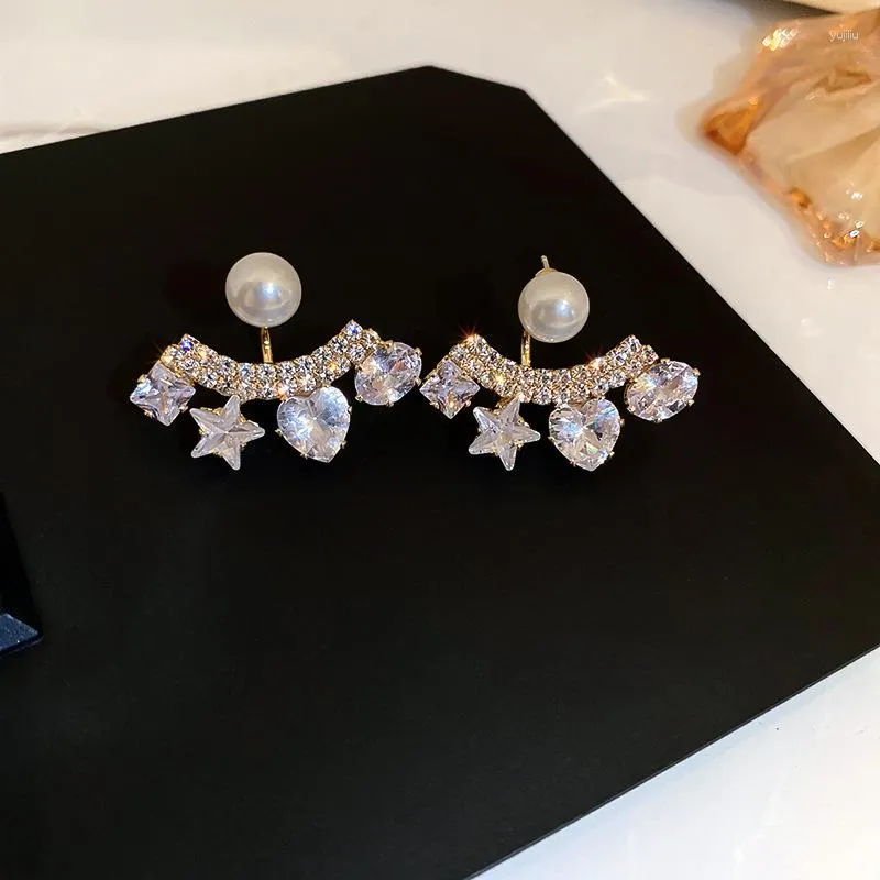 Stud Earrings Modern Women's 2023 Two Kinds Method Pearl Zircon Love Five Pointed Star Light Luxury Jewelry Sets