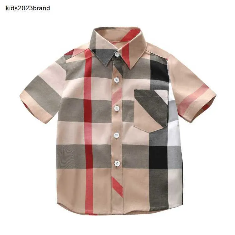 Summer Children's Child -Saneve Toddler Baby Boy Cllar Shirt Dzieci Solid Bawełniane Topy Nowe krótkie bluzka koszule dla chłopców