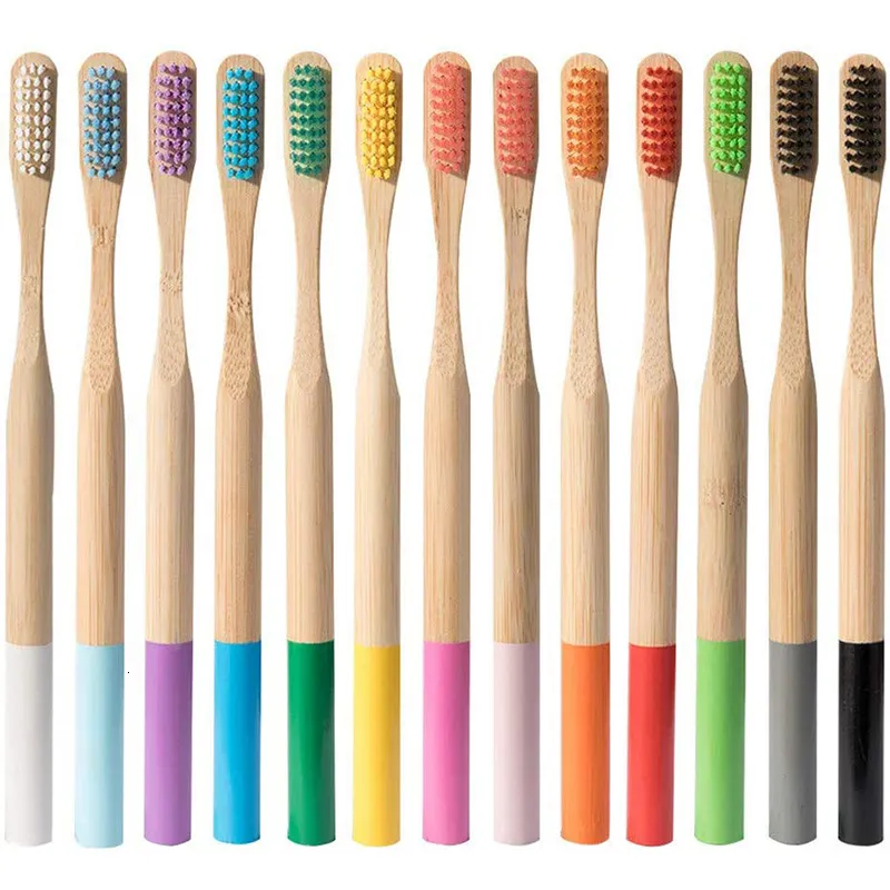 Escova de dentes 5 ou 10 pcsset fibra de bambu ambiental para saúde oral baixo carbono médio macio cerda punho de madeira 230915