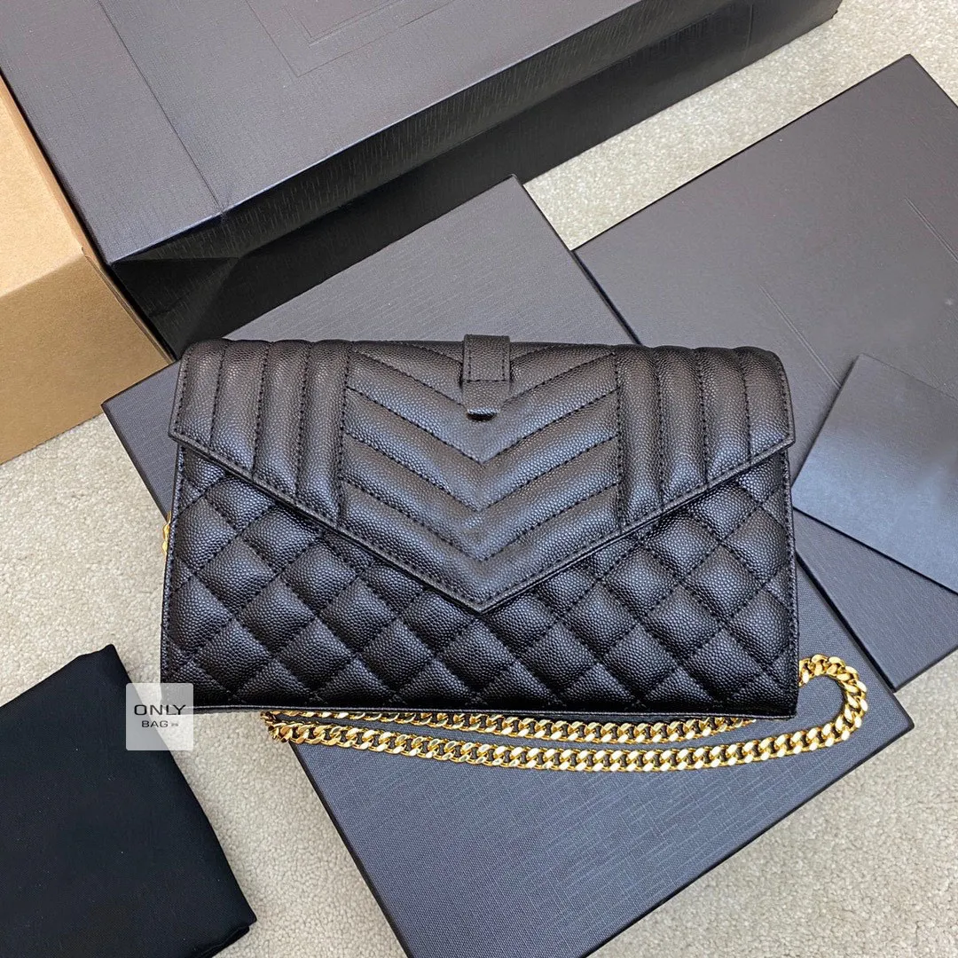 Alta Qualidade Clássico Cadeia Strap Envelope Saco Crossbody Couro Genuíno Caviar Lambskin Bolsa Underarm Sacos De Ombro Designers Mulher Saco De Embreagem Bolsa De Luxo