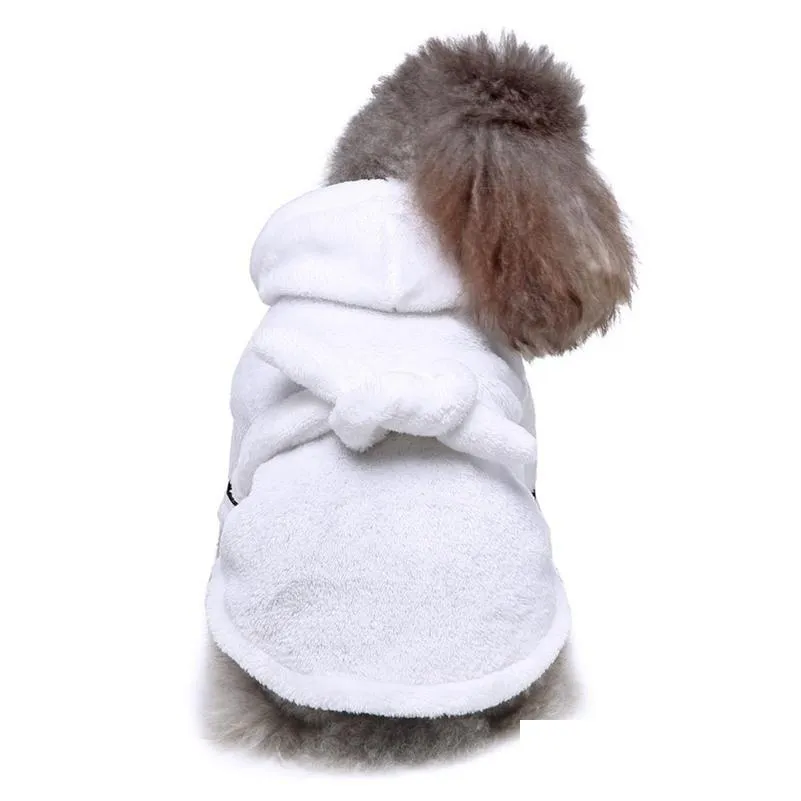 Hundebekleidung Weicher Haustier-Bademantel Verstellbarer Gürtel Polyester Schnelltrocknende Robe Warme Tierpyjamas mit Kapuze für Katze 09 Drop Delivery Home G Dh6Bh