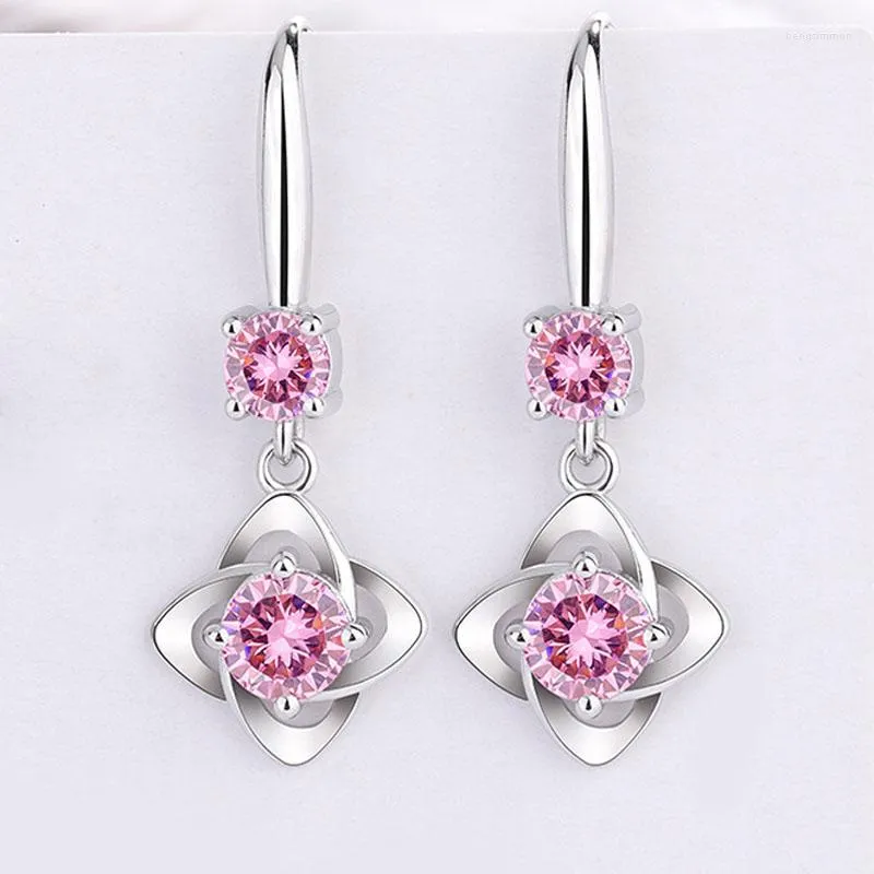 Dangle Earrings KOFSAC 925 Sterling Silver Women's Fashion Earring Jewelry Pink Blue White Crystal Long Tassel Geometric Hook Type
