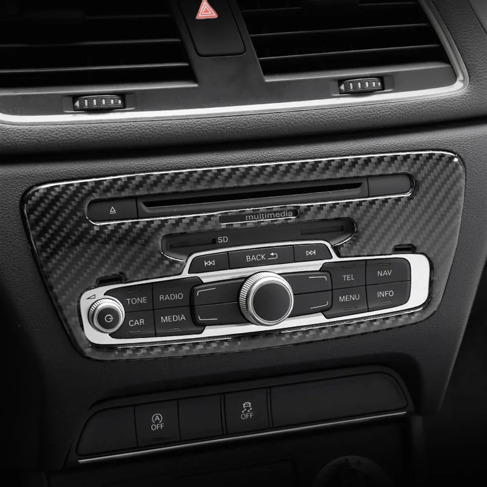 Console in fibra di carbonio Pannello CD Decorazione Copertura Trim Cornice di controllo del condizionatore d'aria Adesivo per Audi Q3 2013-2018232C