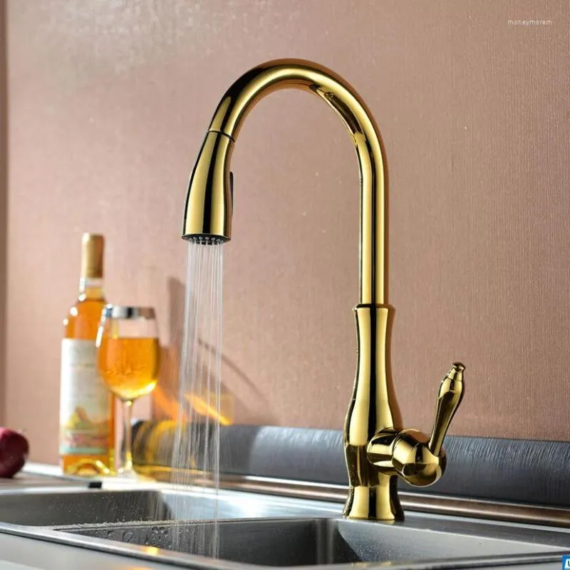 Kitchen Faucets Pull-Out Gold Plate Faucet Single Lever Hole Mixer Tap