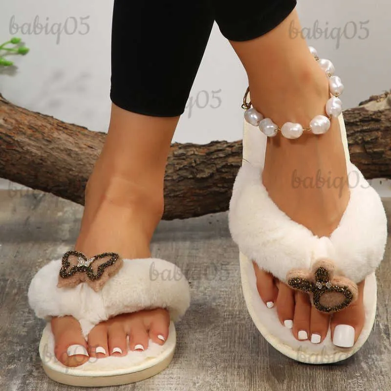 Slippers Winter Coral Decor Faux Fur Warm Slippers Fashion Furry Slip on Flats Female Flip Flops Women Shoes Dropshipping Whosale 2021 babiq05