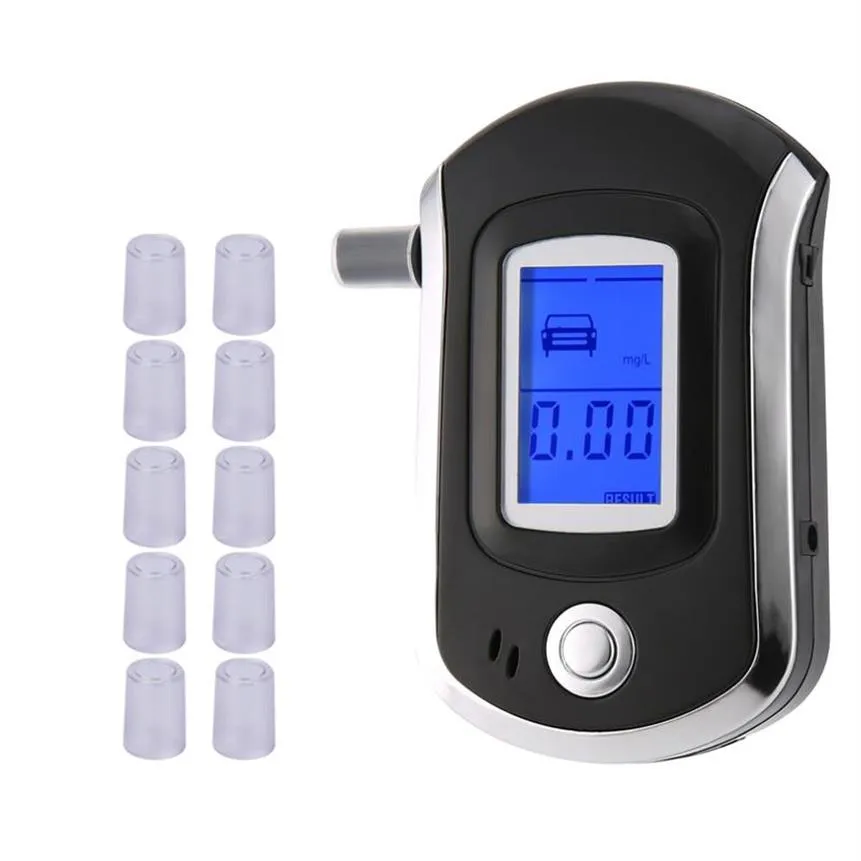 Professional Digital Breath Alcohol Tester Breathalyzer Dispaly with 11 Mouthpieces AT6000 LCD Display DFDF313w