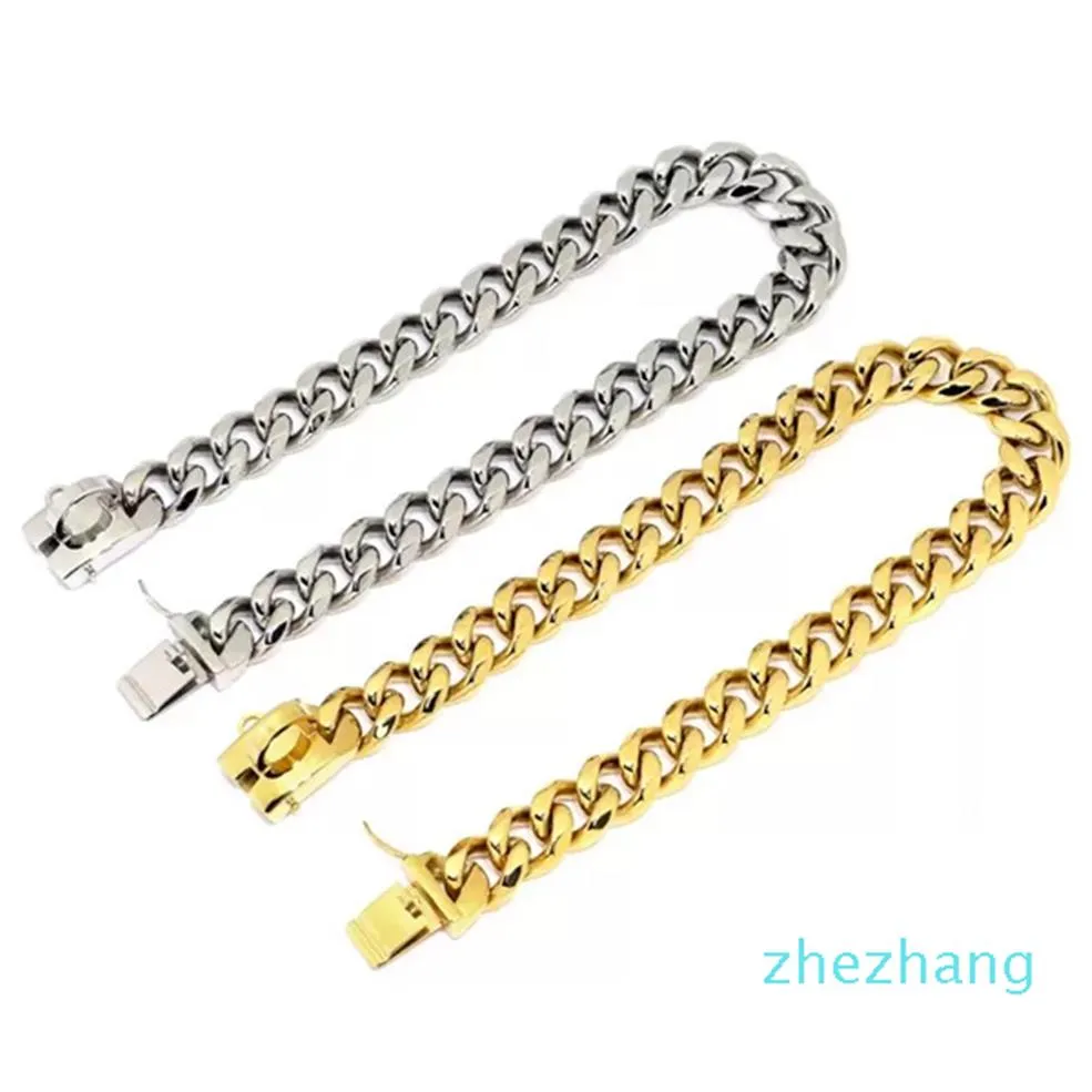 Colliers de chien Laisses 304 collier de chaîne en acier inoxydable et laisse super forte starter en métal argent or corde de plomb pour animaux de compagnie pour la fête Show259g