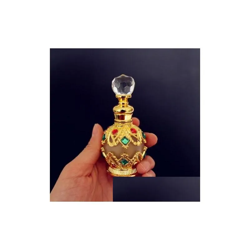 Bottiglia di profumo 2 pezzi per 15 ml Contenitore contagocce per oli essenziali in metallo vintage Regalo decorativo con consegna di gocce di alta qualità He Dhfbk