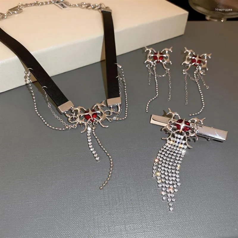 Halsband örhängen set silver nål zirkon älskar diamant tofs sweet and cool ins kall vind personlighet trend kvinnor