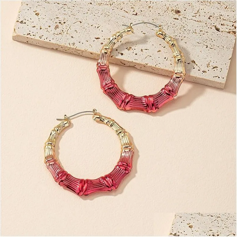 Hoop Huggie Love Coloré Grande Boucle D'oreille Boucles D'oreilles Style Européen Et Américain Tempérament Exagéré Doux Cool Bambou Noeud Oreille Juif Dhk0G