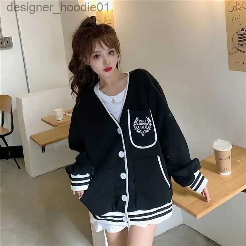 Chaquetas de mujer Ready Stock Chaqueta de uniforme de béisbol americano para mujer Sudadera holgada y versátil versión coreana para estudiantes L230916