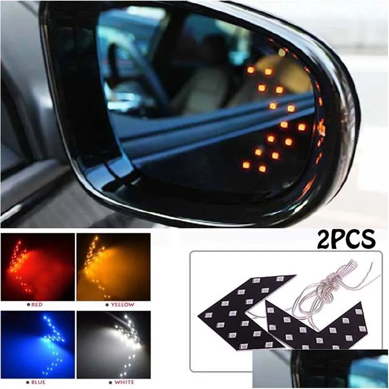 Tournez la lumière de freinage 2pcs / lot 14 LED flèche voiture rétroviseur indicateur Drl feux de signalisation avertissement sécurité éclairage de jour mobiles acces Dhmjg