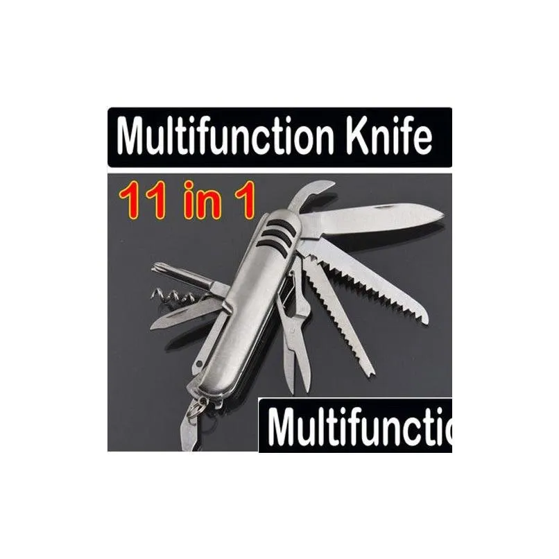 Kniv 11 i 1 rostfritt stål mtifunktionverktyg Swiss Style Army Emergency Drop Delivery Home Trädgårdsverktyg Hand Dhnid