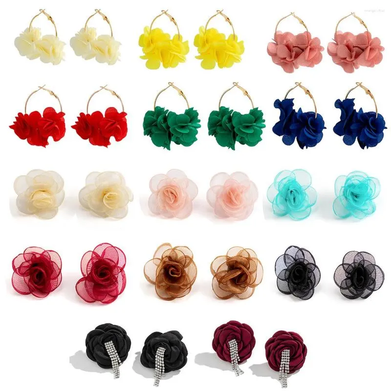 Oorknopjes Zoet Schattig Organza Garen Bloemen Oorbel Voor Vrouwen Meisjes Mode Stof Roos Bloemblaadje Drop Dangle Bijoux Geschenken