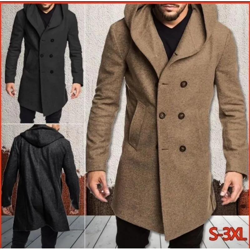 Мужское полушерстяное пальто, весенне-осеннее британское мужское шерстяное пальто с капюшоном из шелковой нити, модное повседневное шерстяное пальто 230915