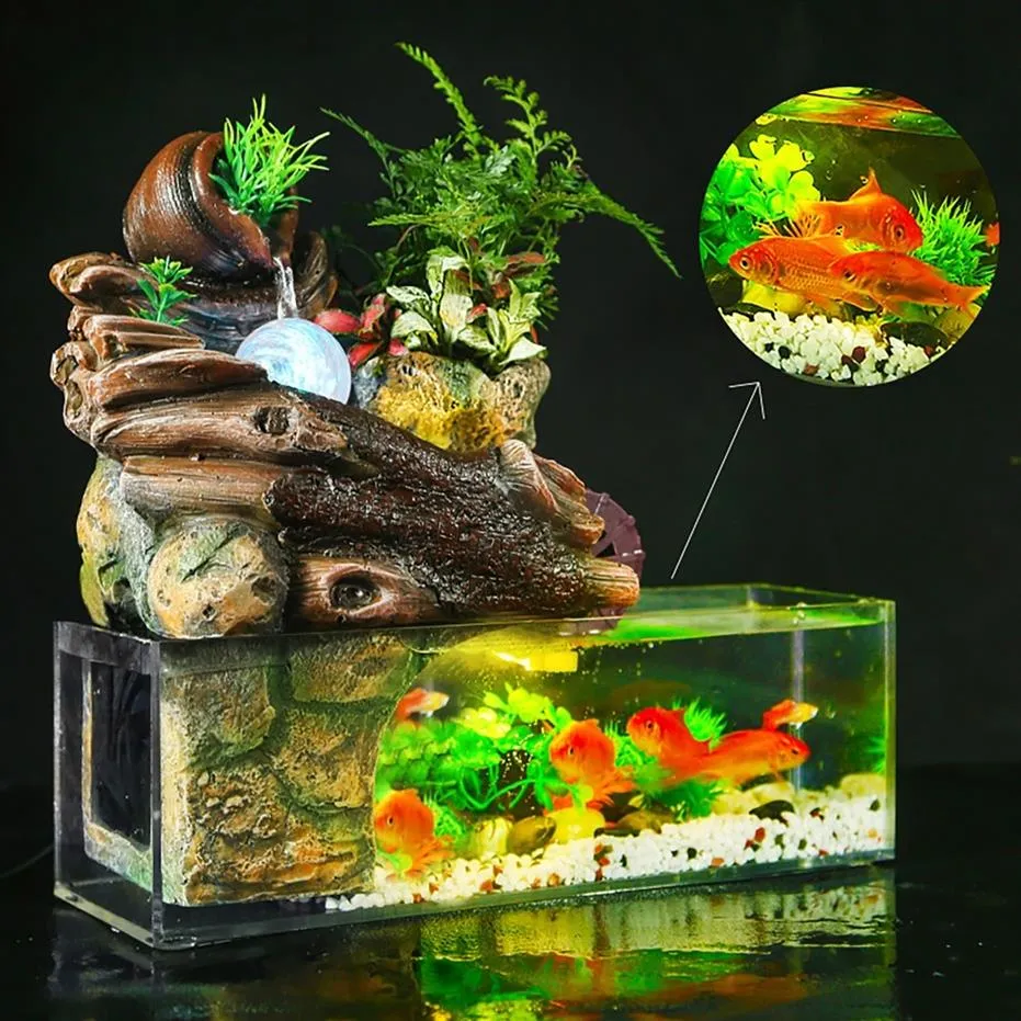 Aquarium de poisson rouge en verre, ornements d'eau courante