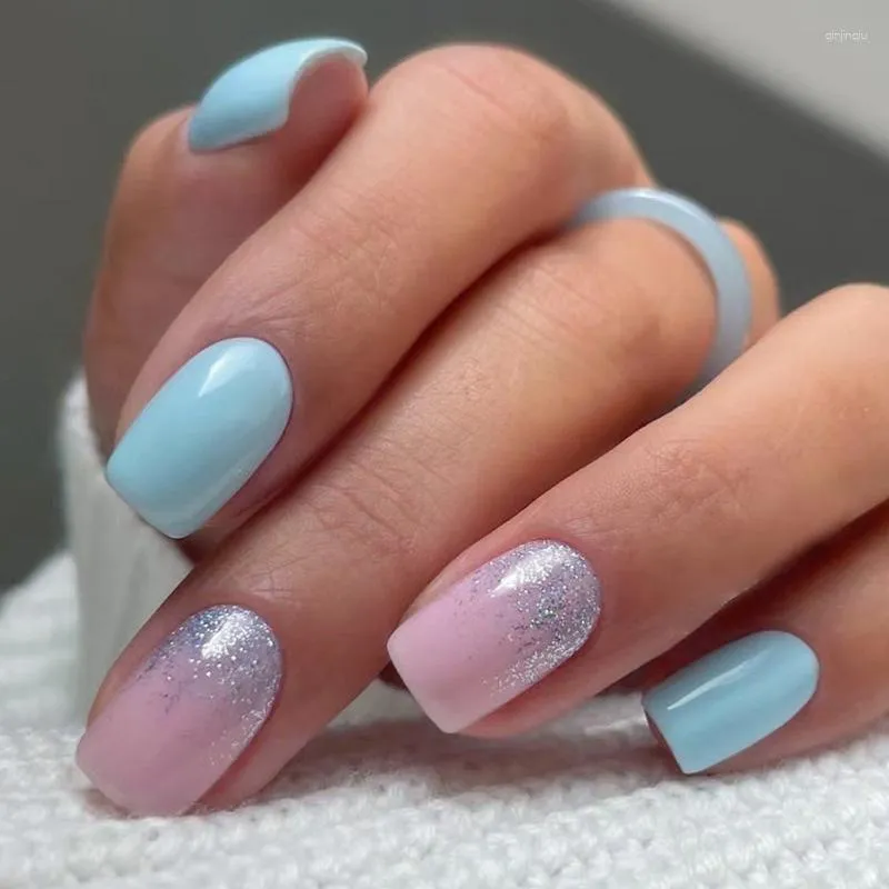 Pink and light blue abstract painting nail art Stock Photo | Adobe Stock