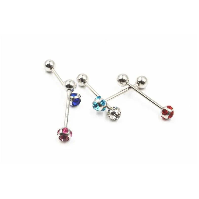 Anneaux de langue Lo50Pcs Gemmes en acier chirurgical Bague Bar Mamelon Barbells Piercing 14G1.6Mm Bijoux de corps Arrivé Drop Livraison Dhgarden Dhnlz