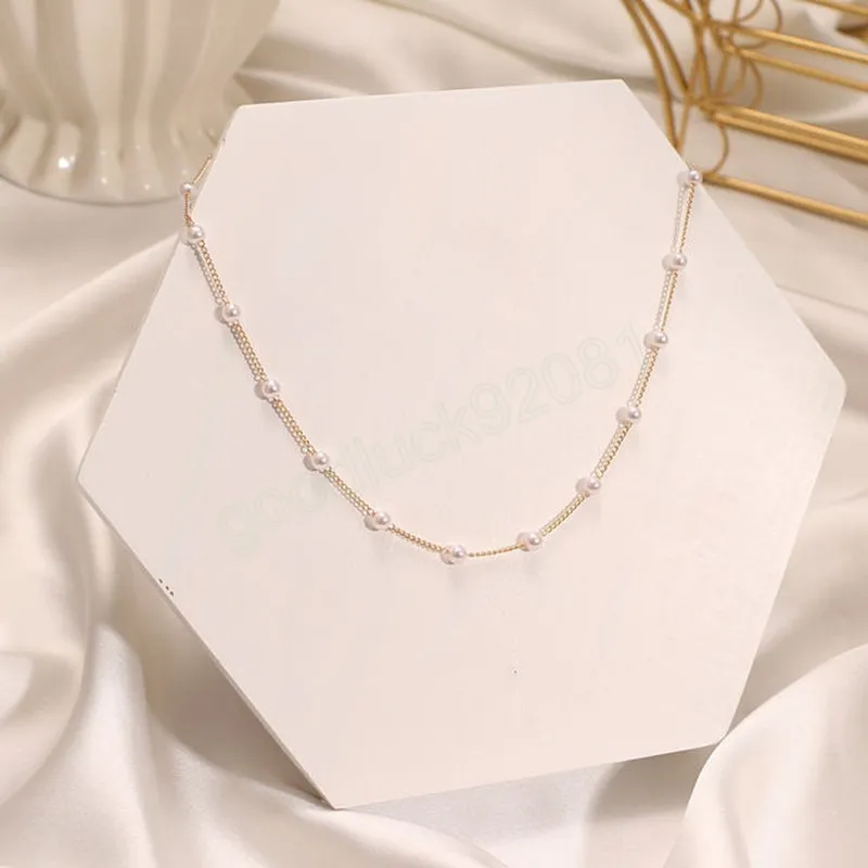 Neckkedja Pearl Choker Halsband Guldfärg Pendant Krage Kvinnor Fashion Jewelry