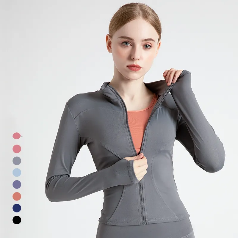 LL Veste de yoga pour femme - Tenue de couleur unie - Couleur chair - Taille serrée - Fitness - Jogging - Vêtements de sport