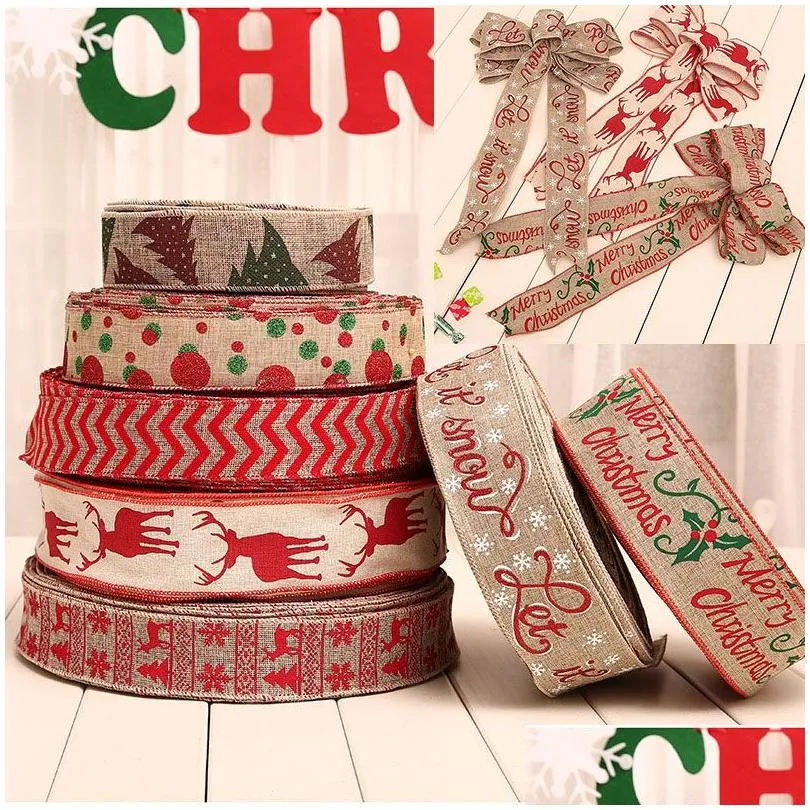 Christmas Decorations Linen Webbing Printing Dot Tree Ribbon Ornaments Party Supplies Drop Delivery Home Garden Festive Dh3Ln