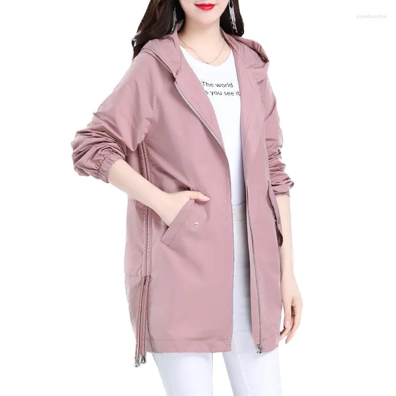 Women's Trench Coats Windbreaker Jacket Women Mid-Length 2023Spring Autumn Hooded Coat Female With Lining Top Zipper Lady Outwear L541