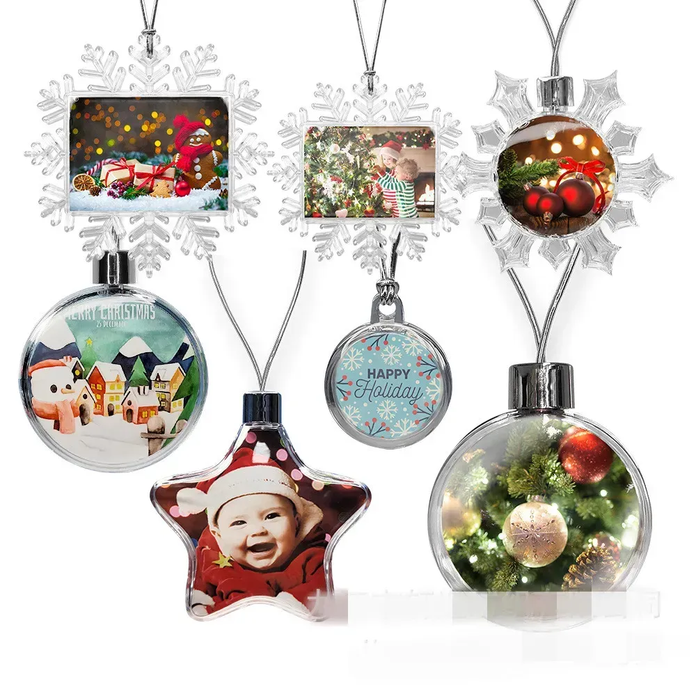 Sublimation Blanks Christmas Ornaments Acrylic plastic Snowflake ball DIY Christmas Tree Pendants Hanging Decorations Heat Press Ornament craft home