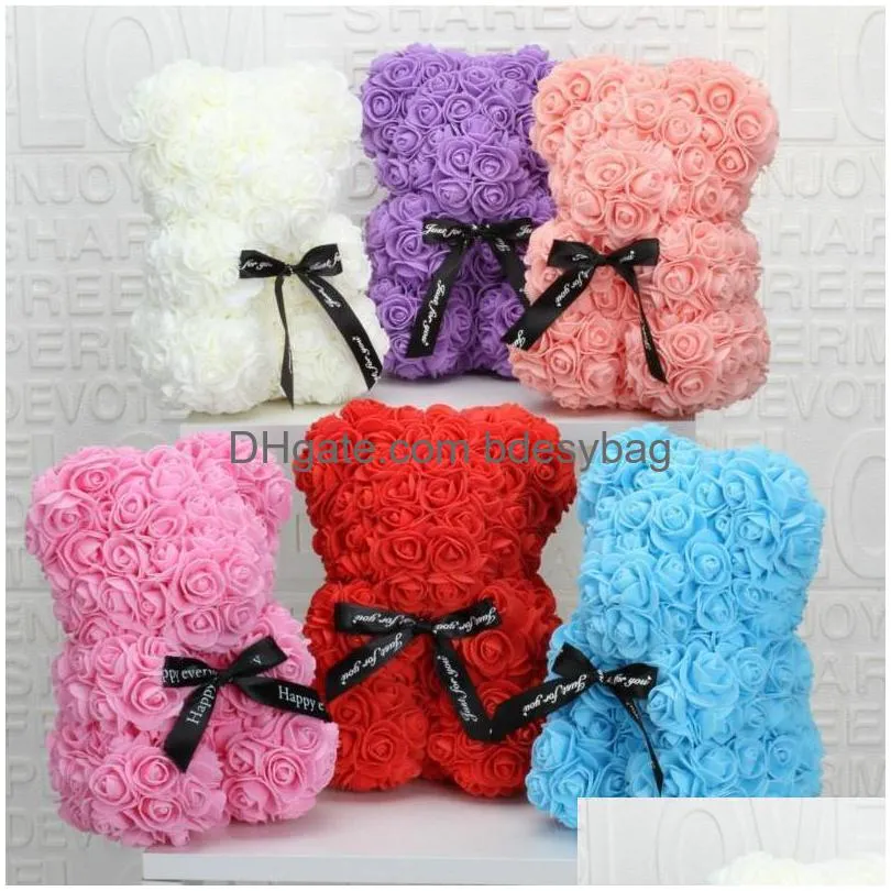 Decorative Flowers Wreaths Romantic Valentines Day Creative Eternal Flower Rose Bear Christmas Gift Hug Decoration Drop Delivery Home Dhr2Z