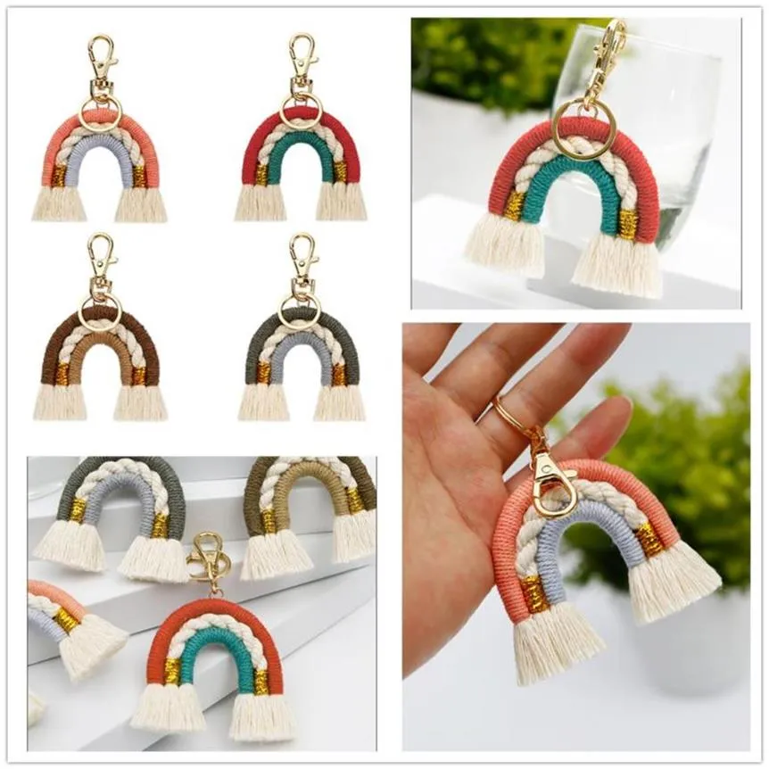 Porte-clés Boho Rainbow Tassel Tissé Porte-clés Porte-clés de voiture Porte-monnaie Porte-monnaie Décor Art Porte-clés Auto Intérieur Accessoires232l