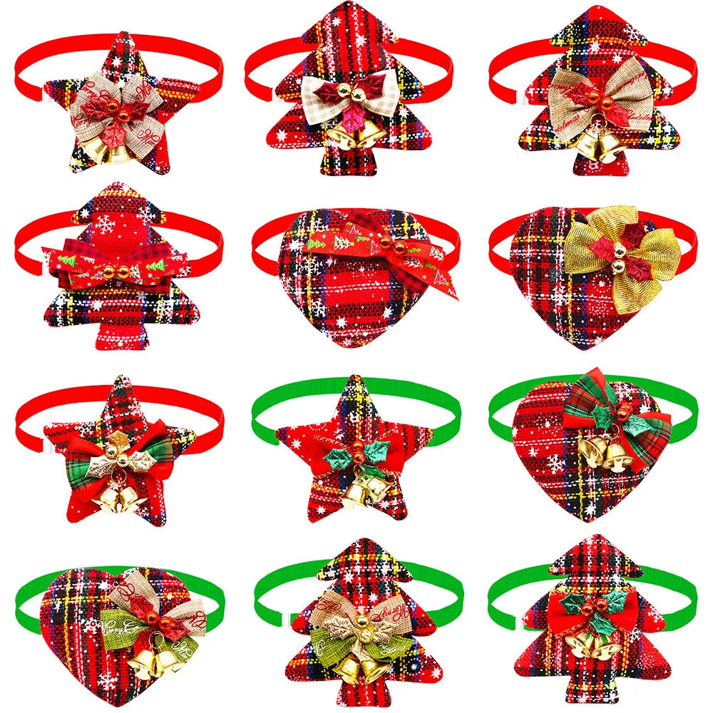 Hundkläder 30st Bow Tie With Bell till jul Small Cat Bowties Slips Dogs Grooming Accessories 230915