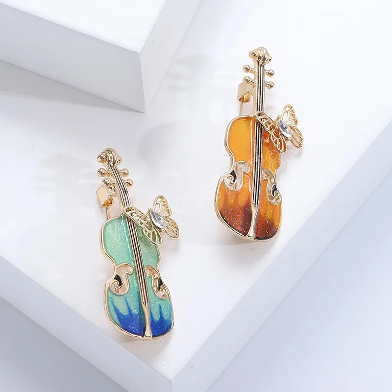 New Elegant Violin Brooch for Women Crystal Musical Hijab Lapel Pins Suit Scarf Flower Brooch Jewelry Accessories