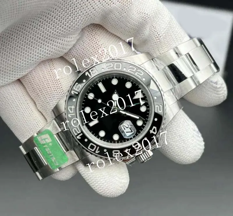 C + F Factory Besttime Mens Super Men's 904L 40 mm Cadran noir sur bracelet 3285 GMT Lunette en céramique noire tournante Montres-bracelets à mouvement automatique en cristal saphir