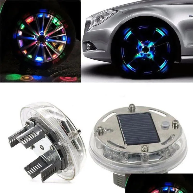 Decorative Lights 12 Led Car Solar Power Energy Flash Wheel Tire Rim Light Colorf Decor Lamp Tires Lighting Decoration Drop Delivery A Dhrni