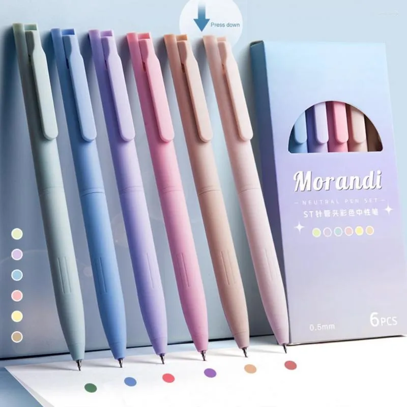 6 stks/set Leuke Morandi Gel Pen Set Retro 0.5mm Zwart Neutrale Inkt Effen Kleur School Briefpapier Leveranciers Kantoor accessoires