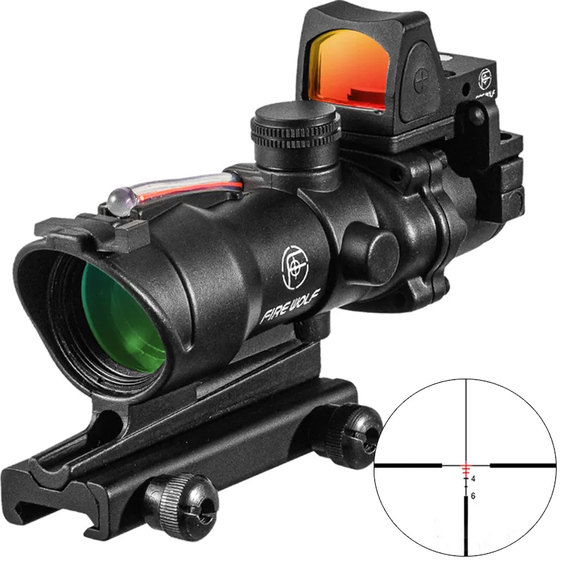 Fire Wolf 4x32 Green Fiber Source Real Fiber Scope w/ RMR Micro Red Dot Sight Marked Version Black