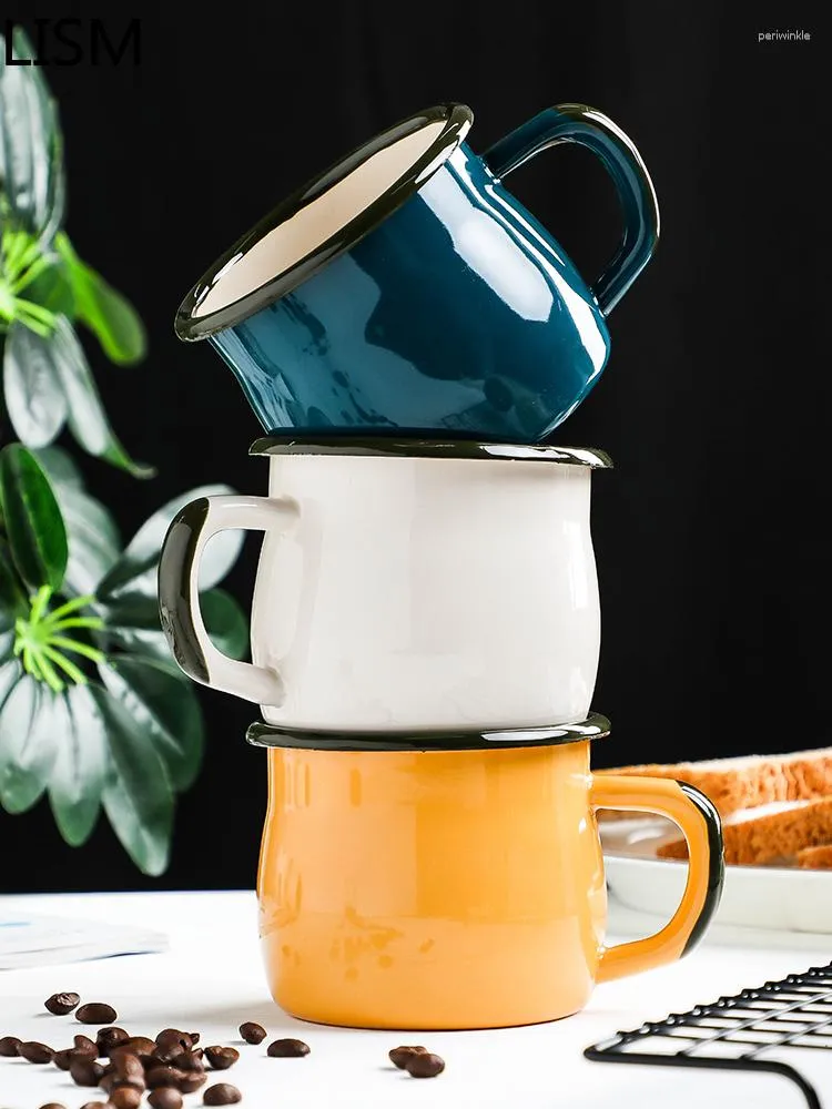 Muggar minimalistisk solid kaffemugg hög kapacitet kreativ emalj med handtag japan kontor mjölk vatten flaska handgjorda