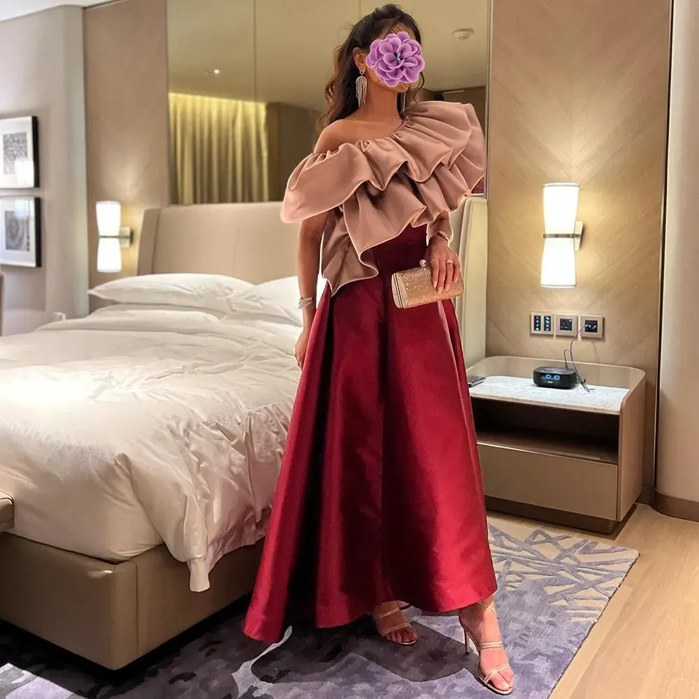 Robe de bal élégante rose bordeaux, tenue de soirée courte de dubaï pour femmes arabes, robes d'invitées formelles mi-longues, 2023