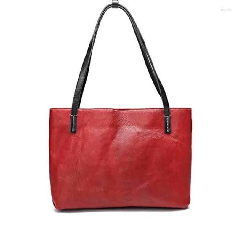 Evening Bags Leather Large Vegetable Tanned Vintage Oil Wax Soft Top Layer Cowhide Tote Bag Capacity Computer