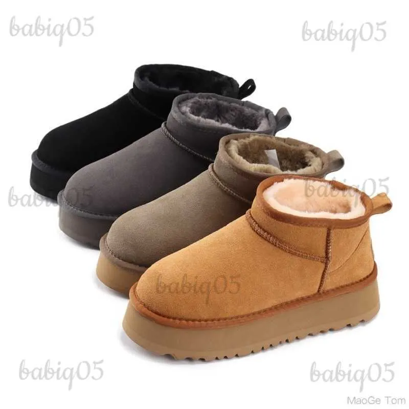 Bottes 23Platform femmes bottes en cuir suédé doublé de laine naturelle australienne classique semelle épaisse cheville bottes de neige chaussures chaudes d'hiver babiq05