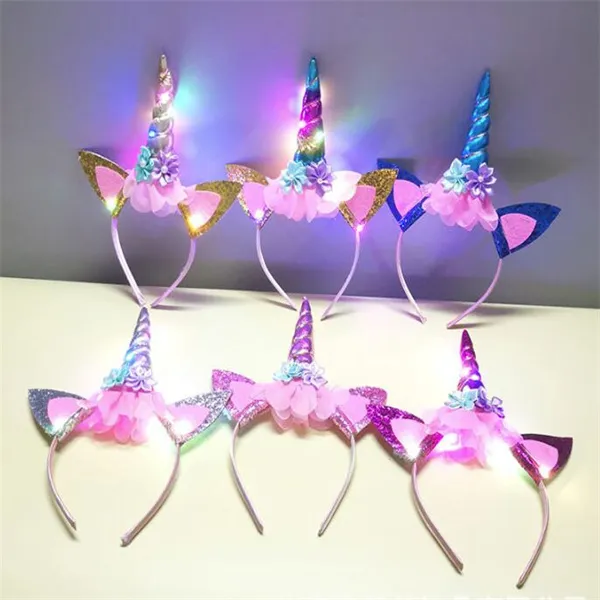 Lysande hårband för barn, LED Unicorn Head Buckle, Popular Halloween Birthday Party Headwear GC2306